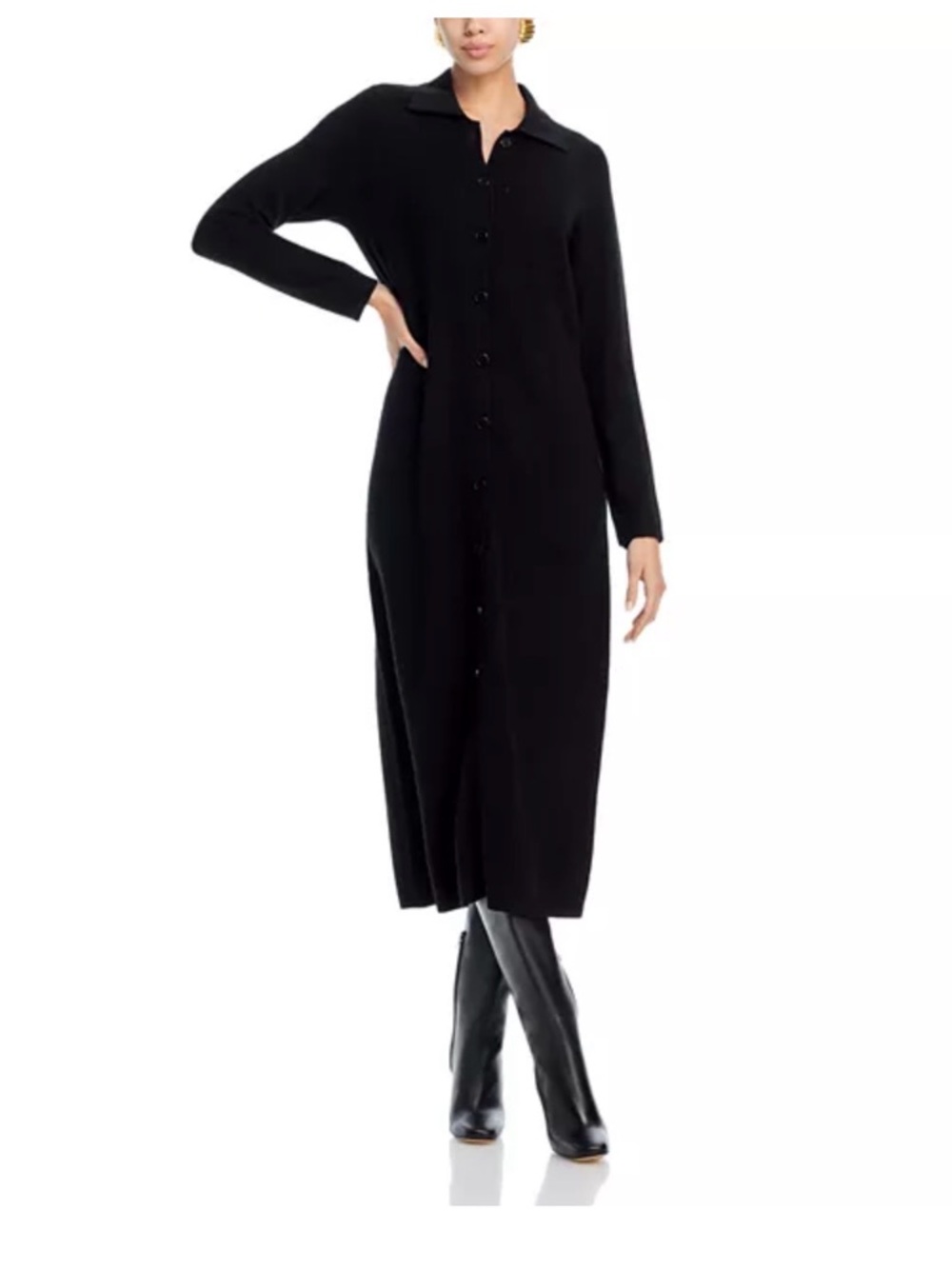 Bloomingdale's Cashmere Black Button-Front Maxi Cardigan